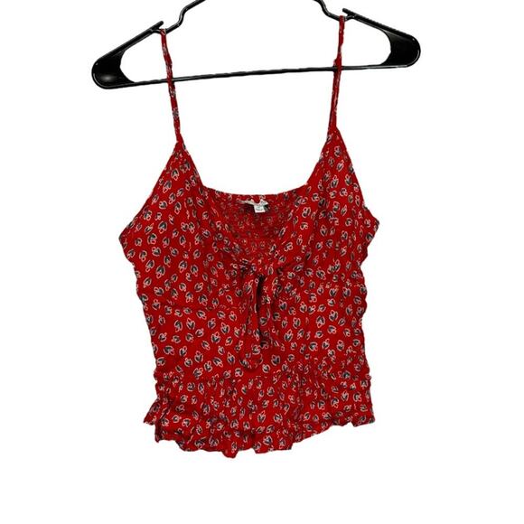 Patrons of Peace Red Printed Sleeveless‎ Tie Knot Neck Blouse Size M - Picture 1 of 7